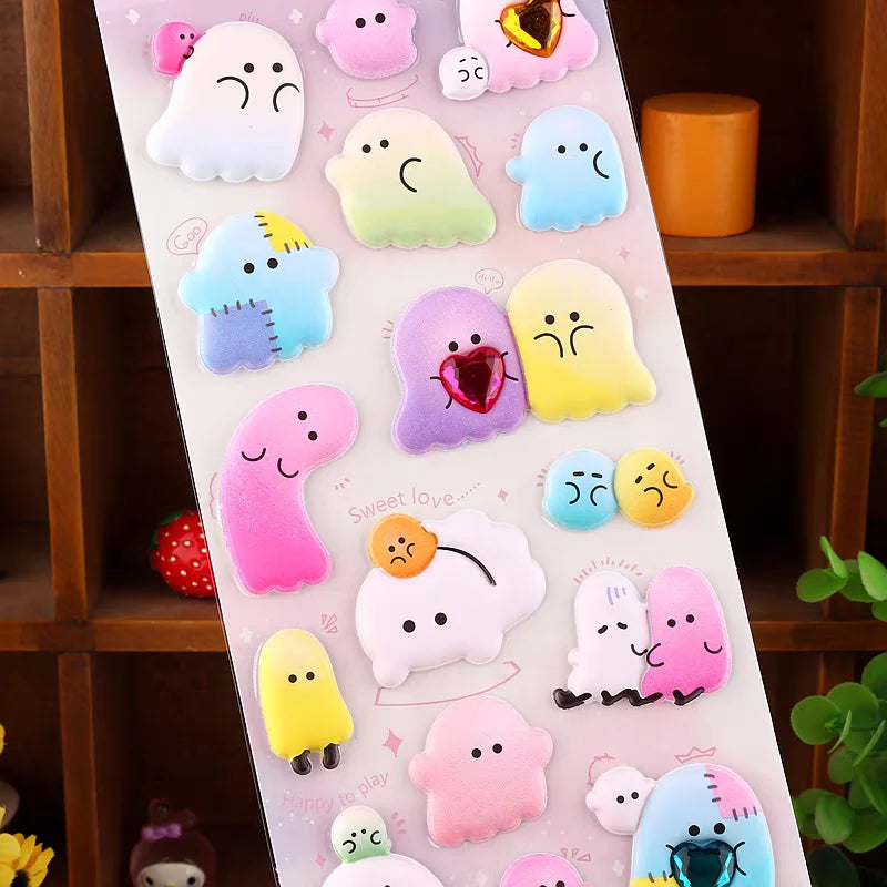 1 pc/4 pcs Cartoon Ghost Diamond 3D Puffy Sticker Scrapbooking Diy Journal Stationery Sticker Cute Decor School Supplies Gift