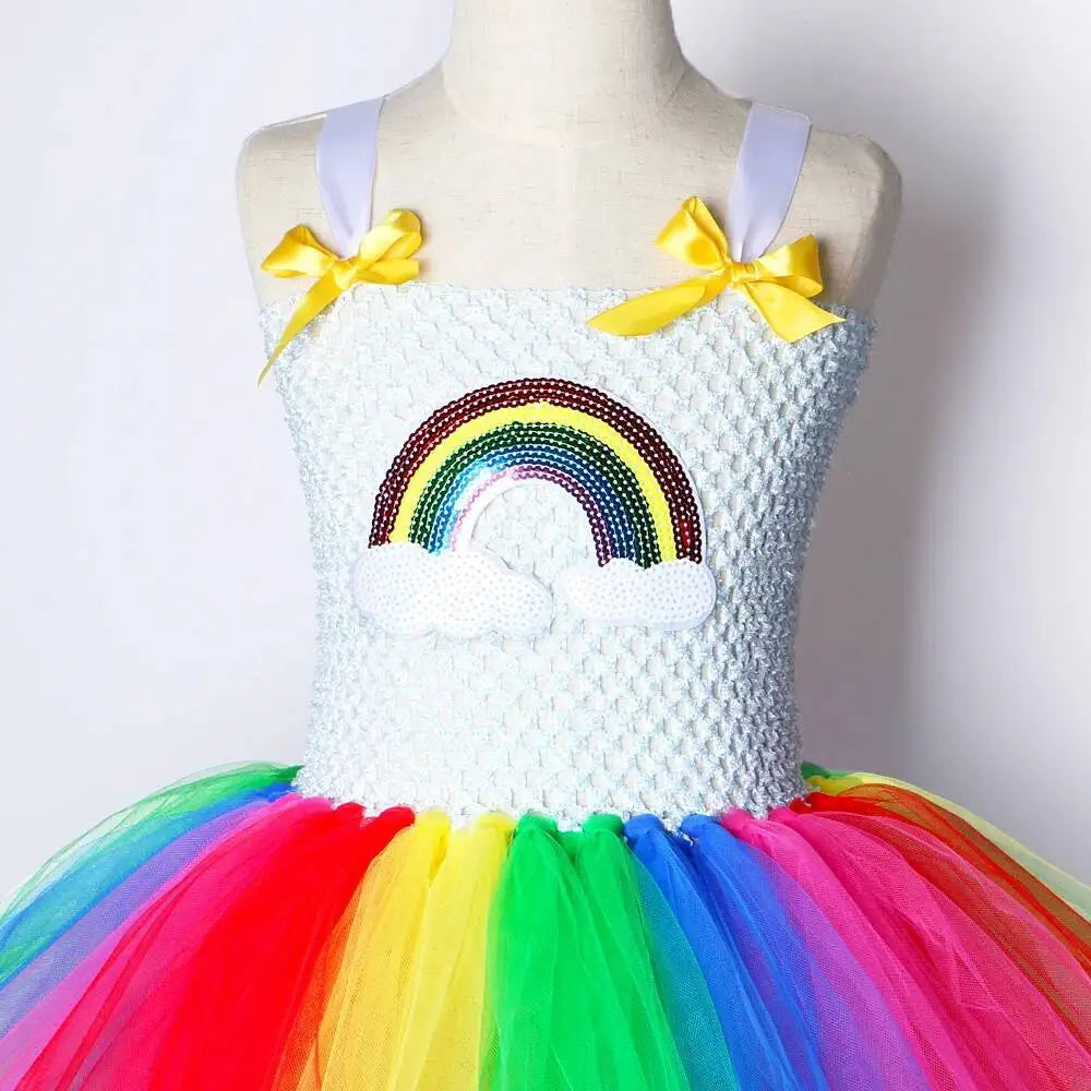 Rainbow Tutu Dress for Girls Princess Costume Kids Birthday Party Outfit Halloween Christmas Fancy Dress Outfit for 1-12 Years