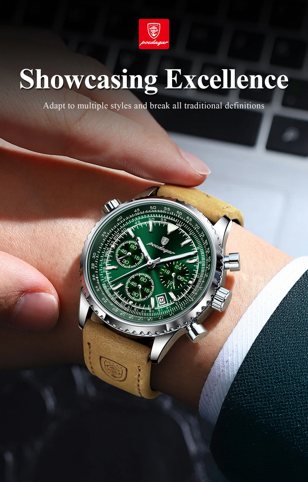 POEDAGAR Luxury Business Men's Watch Waterproof Luminous Date Chronograph Leather Man Clock Fashion Quartz Watches For Men Reloj