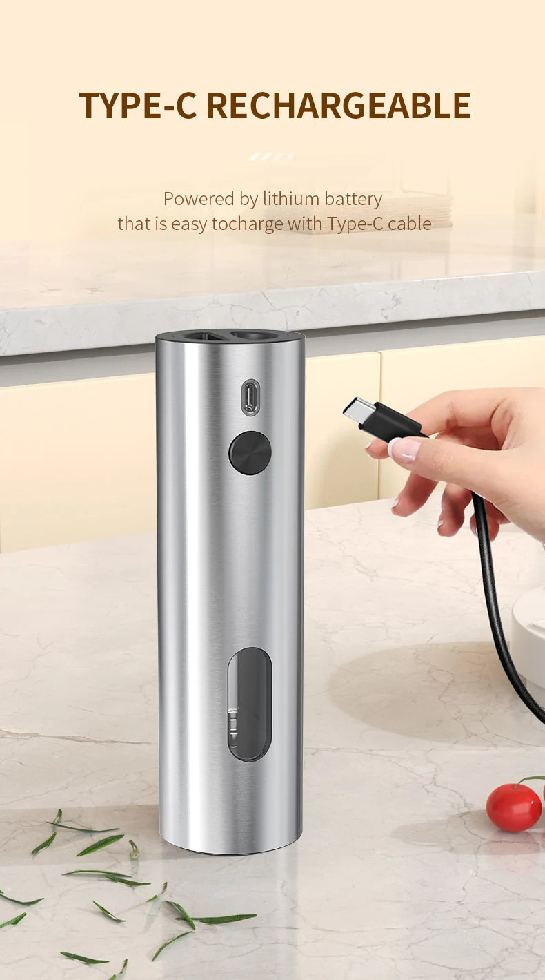 USB Rechargeable Automatic Pepper Grinder Salt And Pepper Mill Adjustable Coarseness Spice Grinder with LED Light for Kitchen