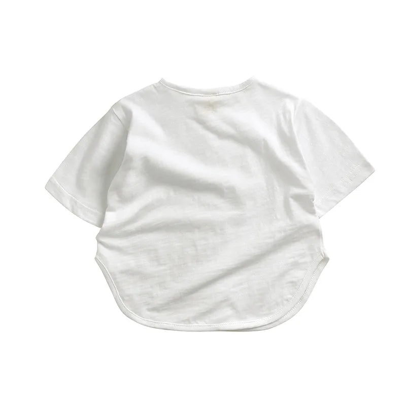 Summer T-shirt Simple Versatile Soft Tshirt Short Sleeve Tops Boys Children Cotton Tees Candy Color Loose Comfortable Clothes