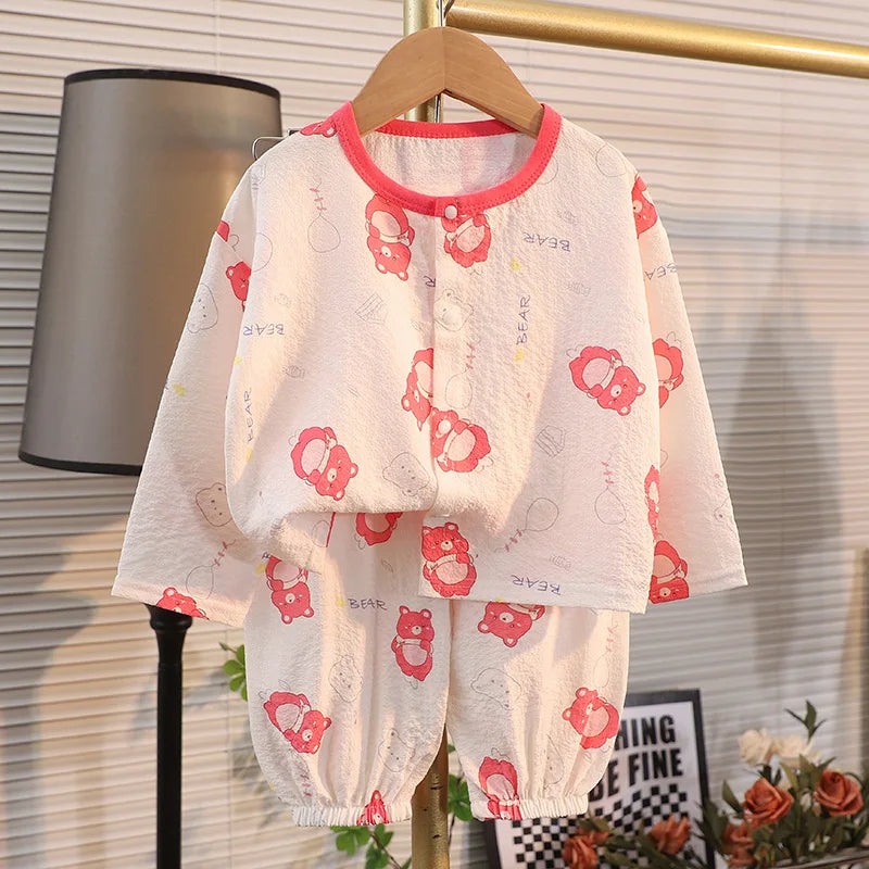 Kid Cute Cartoon New Sleepwear 2pcs Toddler Children Homewear Pajamas Thin Spring Summer Boys Girl Air Conditioning Clothing
