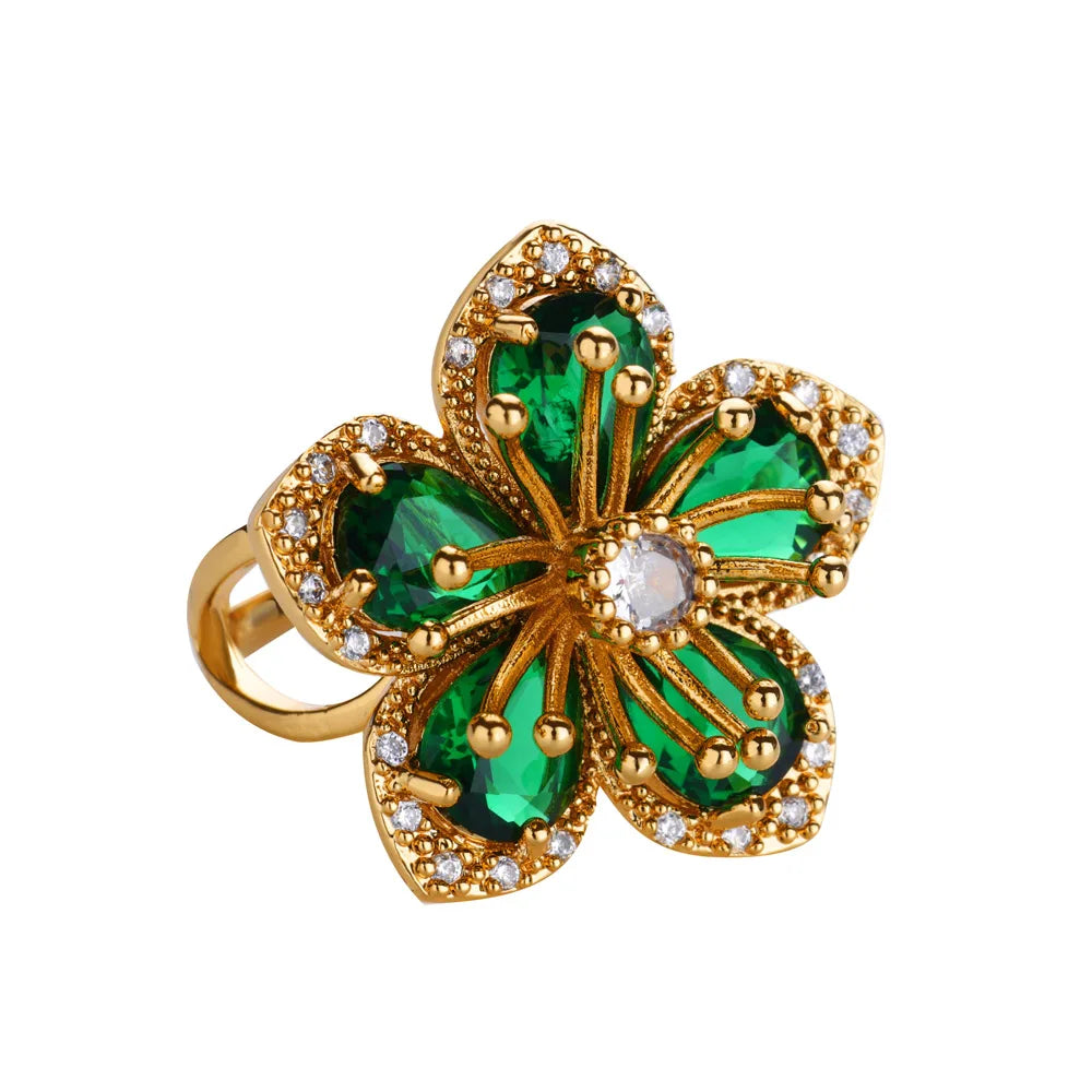 Colorful Zircon Flower Rings For Women Gold Color Stainless Steel Floral Ring Elegant Luxury Wedding Aesthetic Jewelry Gift