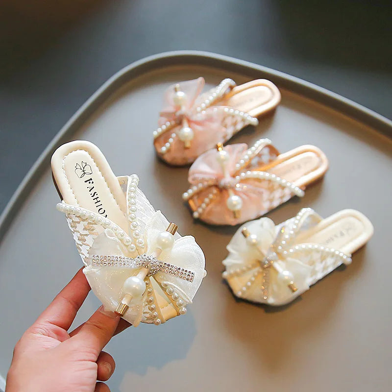 2025 New Girls Princess Sandals Summer Luxury Rhinestone Children Causal Shoes Chic Lace Kids Beach Sandals Open-toe Thick Soled