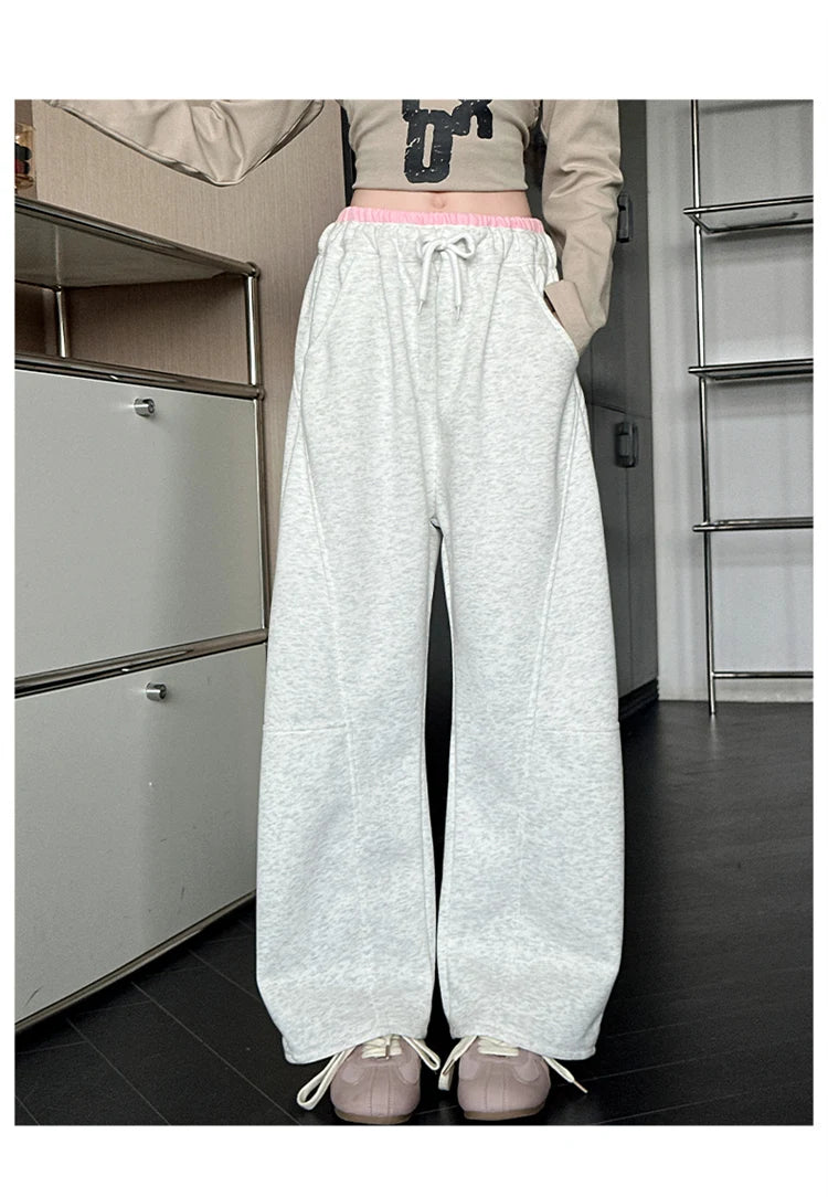 New Autumn Girls Sports Drawstring Pants Pink Grey Color Kids Sporty Trousers Trackpants Children Cotton Knitted Sweatpants