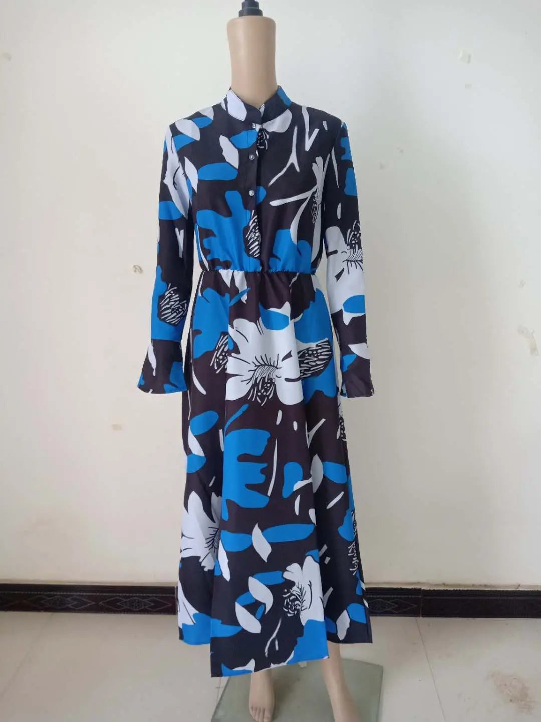 Retro Print Large Maxi Dress Women's Fashion Elegant Office Women's Long Dresses Spring Autumn Casual Long-sleeve Slim Vestidos