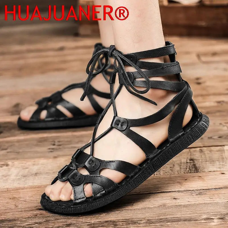 New Summer Men's Shoes Genuine Leather Roman Style Handmade Designer Casual Shoes Soft Comfort Outdoor Beach Sandals Mocassins