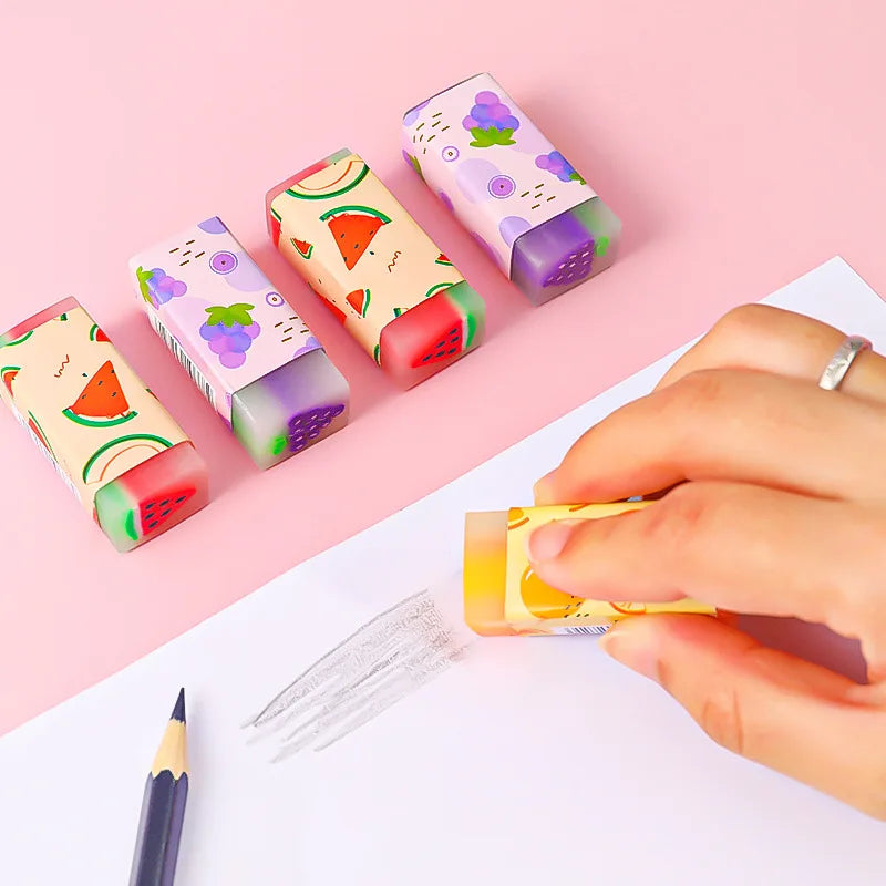 Cute Fruit Eraser, Jelly Pencil Eraser for Kids, Animal Food Fun Pets Pencil Rubber Eraser with Sweet Smell