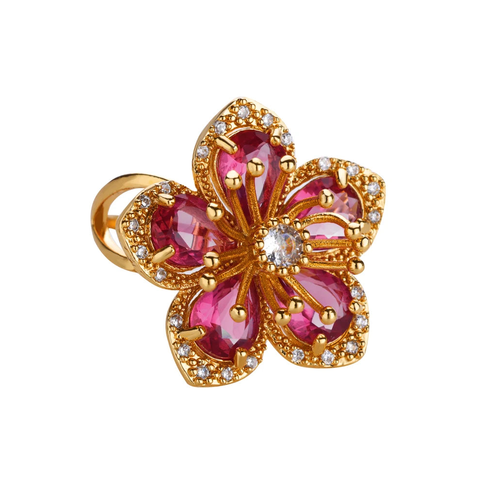 Colorful Zircon Flower Rings For Women Gold Color Stainless Steel Floral Ring Elegant Luxury Wedding Aesthetic Jewelry Gift