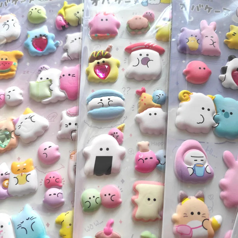 1 pc/4 pcs Cartoon Ghost Diamond 3D Puffy Sticker Scrapbooking Diy Journal Stationery Sticker Cute Decor School Supplies Gift