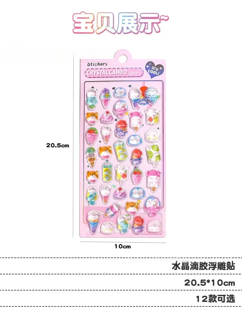 Kawaii Japanese Animal Sushi 3D Relief Drop Sticker for Scrapbooking Cute DIY Phone Case Decor Sticker School Stationery Supply