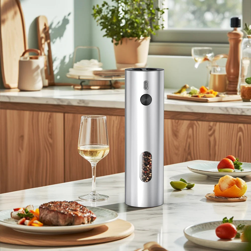 USB Rechargeable Automatic Pepper Grinder Salt And Pepper Mill Adjustable Coarseness Spice Grinder with LED Light for Kitchen