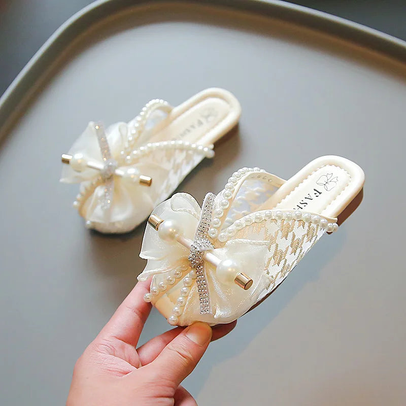 2025 New Girls Princess Sandals Summer Luxury Rhinestone Children Causal Shoes Chic Lace Kids Beach Sandals Open-toe Thick Soled