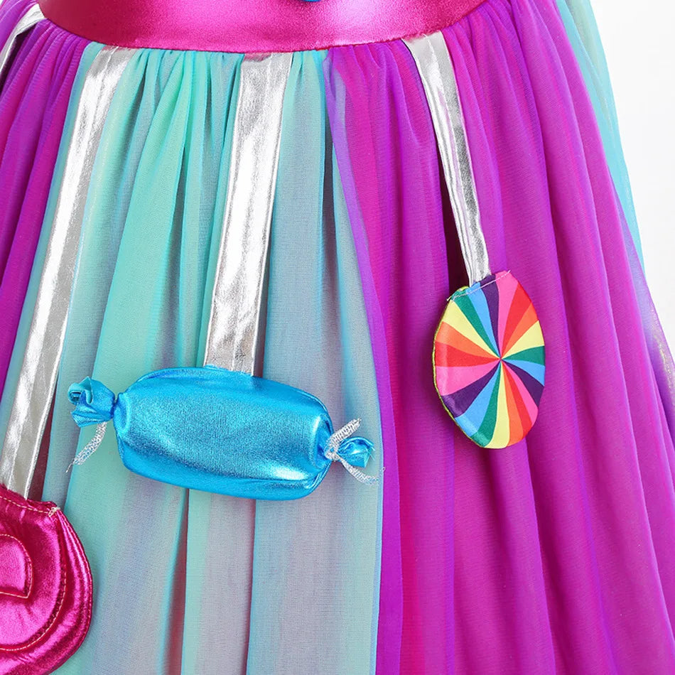 Girls Rainbow Lollipop Costume Princess Dress Purim Festival Candy Vestido Fancy Carnival Birthday Children Fantasy Wings Outfit
