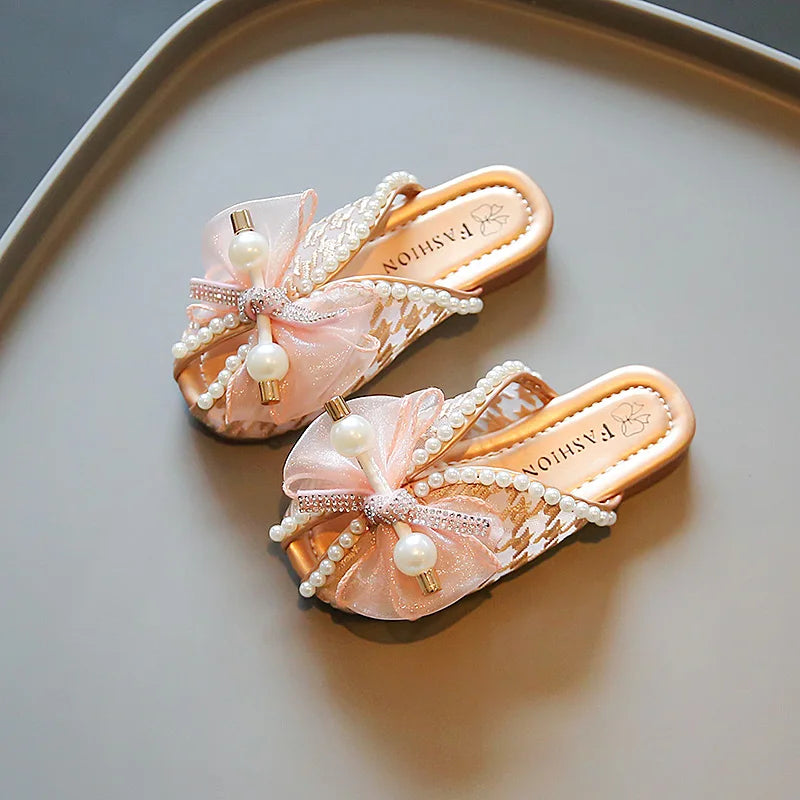 2025 New Girls Princess Sandals Summer Luxury Rhinestone Children Causal Shoes Chic Lace Kids Beach Sandals Open-toe Thick Soled