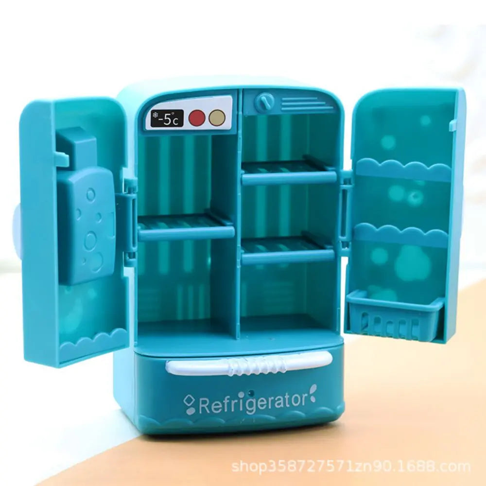 Cute Simulation Microfilm Furniture Double Door Refrigerator 1:12 Dollhouse Kitchen Model Decorations For Girl Birthday Gifts