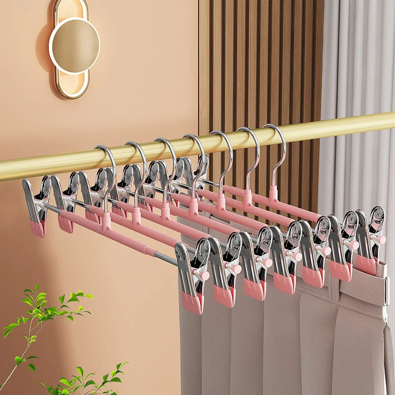 5Pcs Pants Hangers with Clips Adjustable Skirt Hangers for Women Non-Slip Trousers Hanger for Jeans Clothes Hangers for Pants