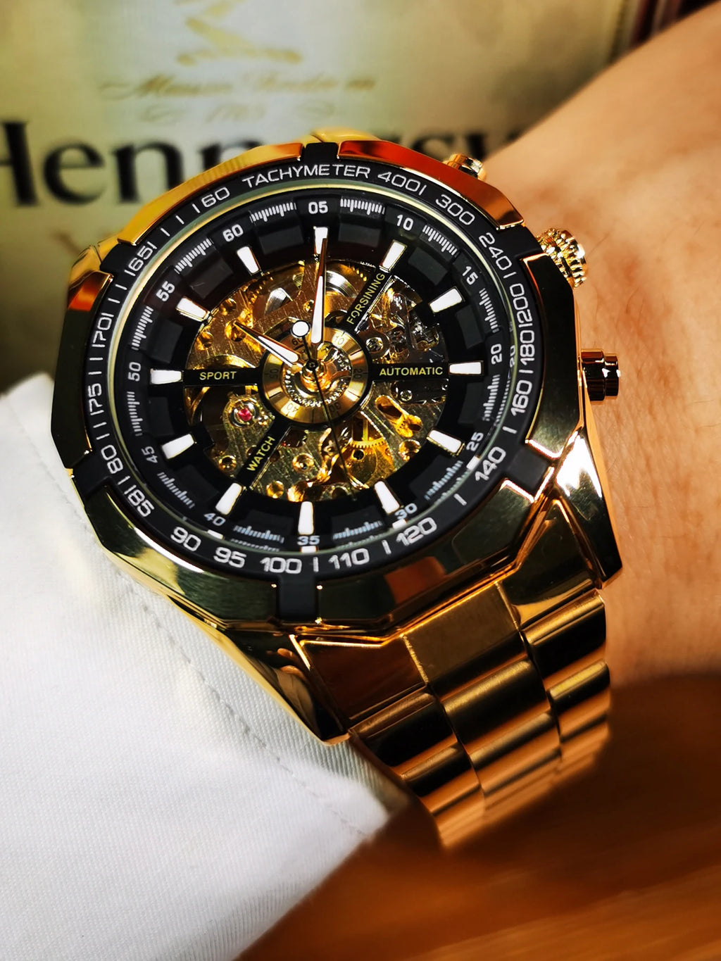 WINNER Fashion Skeleton Watch for Men Luminous Hand Classsic Mechanical Watches Stainless Steel Band Luxury Forsining Wristwatch
