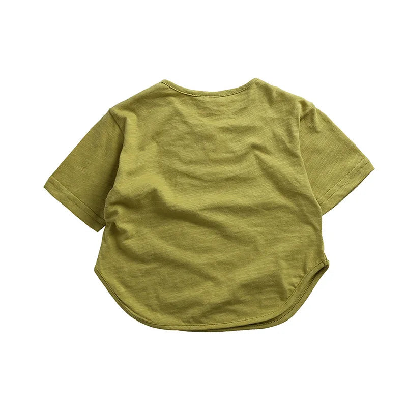 Summer T-shirt Simple Versatile Soft Tshirt Short Sleeve Tops Boys Children Cotton Tees Candy Color Loose Comfortable Clothes