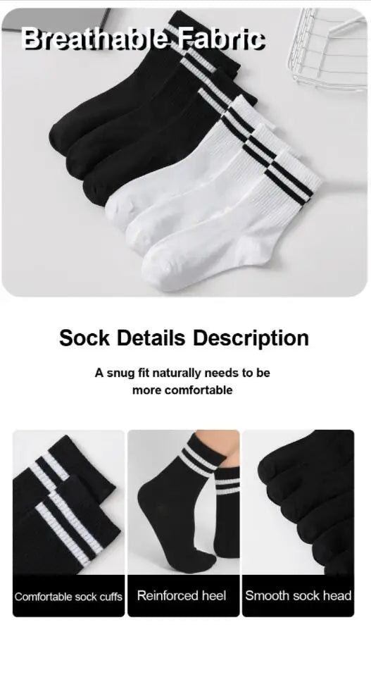 6Pairs/lot Middle Tube Mid Length Stockings Set For Men in Solid Black And White Breathable Socks