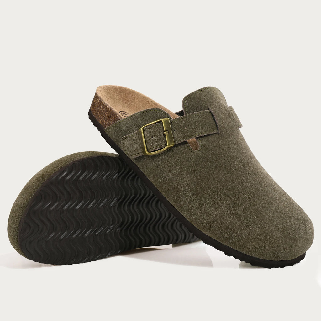 Comwarm Buckle Clogs For Women Men New Genuine Suede Clogs with Arch Support Soft Cork Footbed Mules Fashion Thick Beach Sandals
