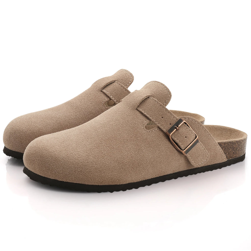 Comwarm Buckle Clogs For Women Men New Genuine Suede Clogs with Arch Support Soft Cork Footbed Mules Fashion Thick Beach Sandals