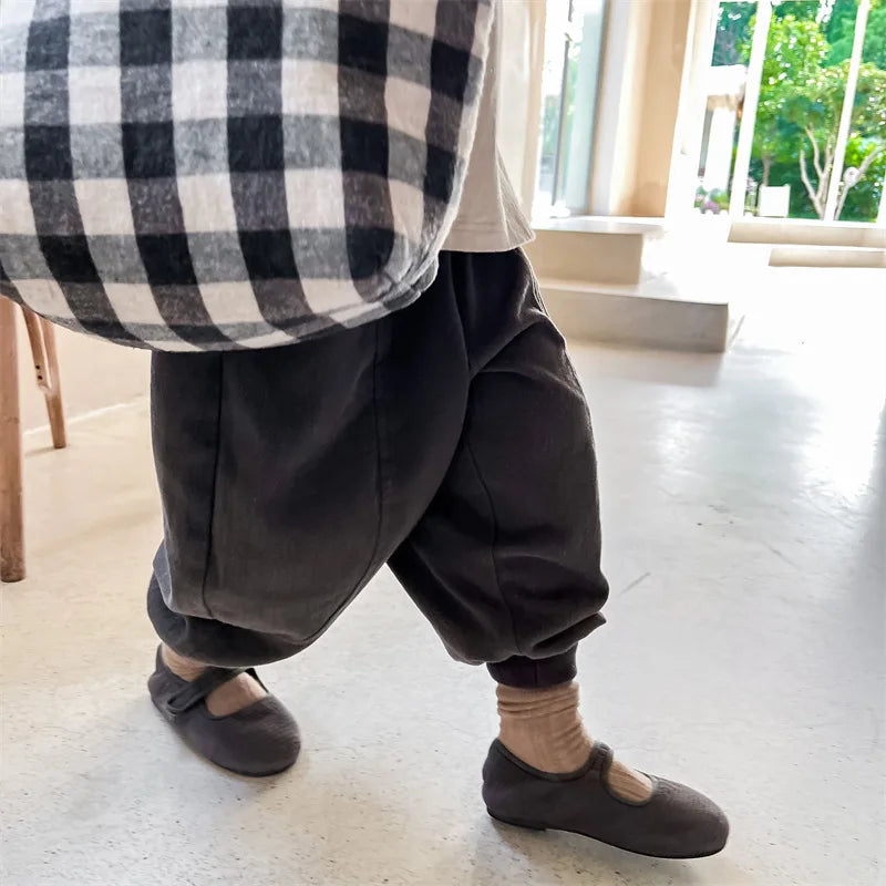 2026 Autumn New Girls Cotton Harem Pants Solid Children Loose Trousers Fashion Boys Casual Pants Loose Kids Clothes