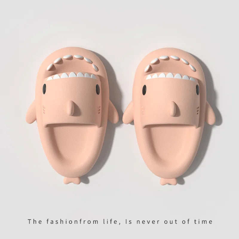 4cm Thick Sole Shark Slippers Women Men Indoor Bathroom Slides Cute Cartoon 2024 Summer Shoes Female Male Street Beach Sandals