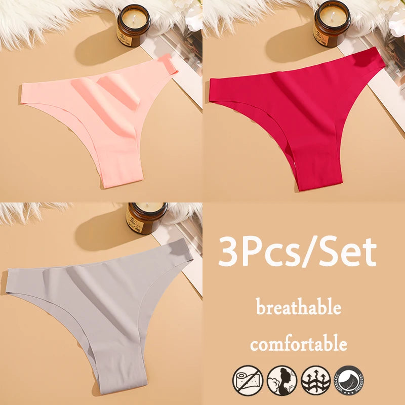 3Pcs/Set Ice Silk Seamless Underwear For Women Low Waisted Brazilian Pants Breathable High Elasticity Lingerie Intimates Panties