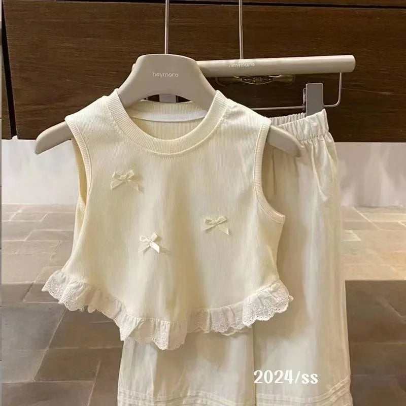Girls Sleeveless T-shirt Fashion Comfortable Top Children Kids Clothing Bow Summer Vest Clothing