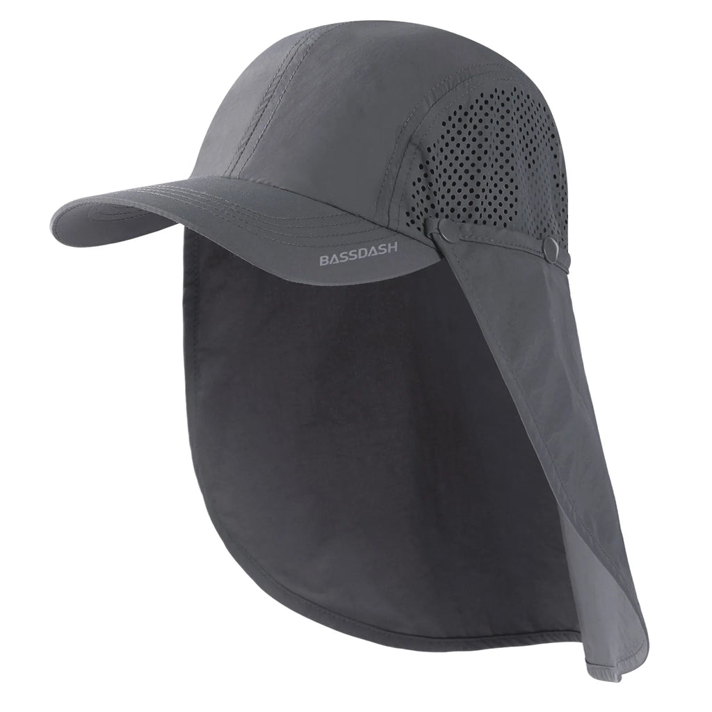 BASSDASH UPF 50+ Foldable Fishing Hat Baseball Cap with Removable Neck Flap Portable for Men Women Golf Hiking