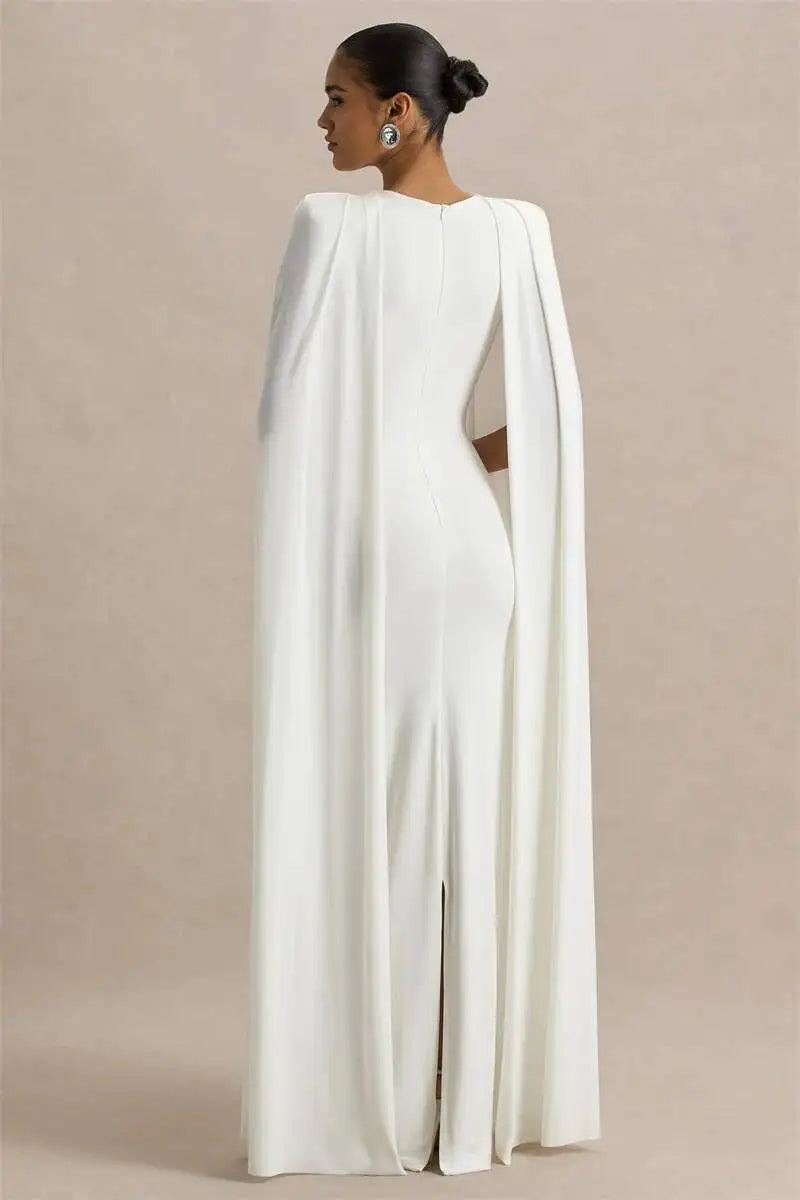 Blifanbo Sexy Cape Sleeve Maxi Dress Women Gown Fashion O Neck High Waist Split Zipper Club Party Long Dresses Female Elegant