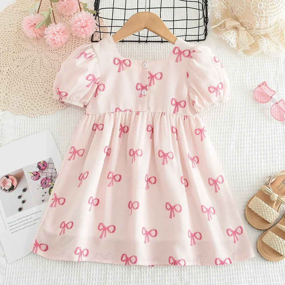 Flower Girl Dresses Summer Casual Children's Clothing for 3-7 Years Old Wearing Short Sleeved Square Neck Cute kids Clothes