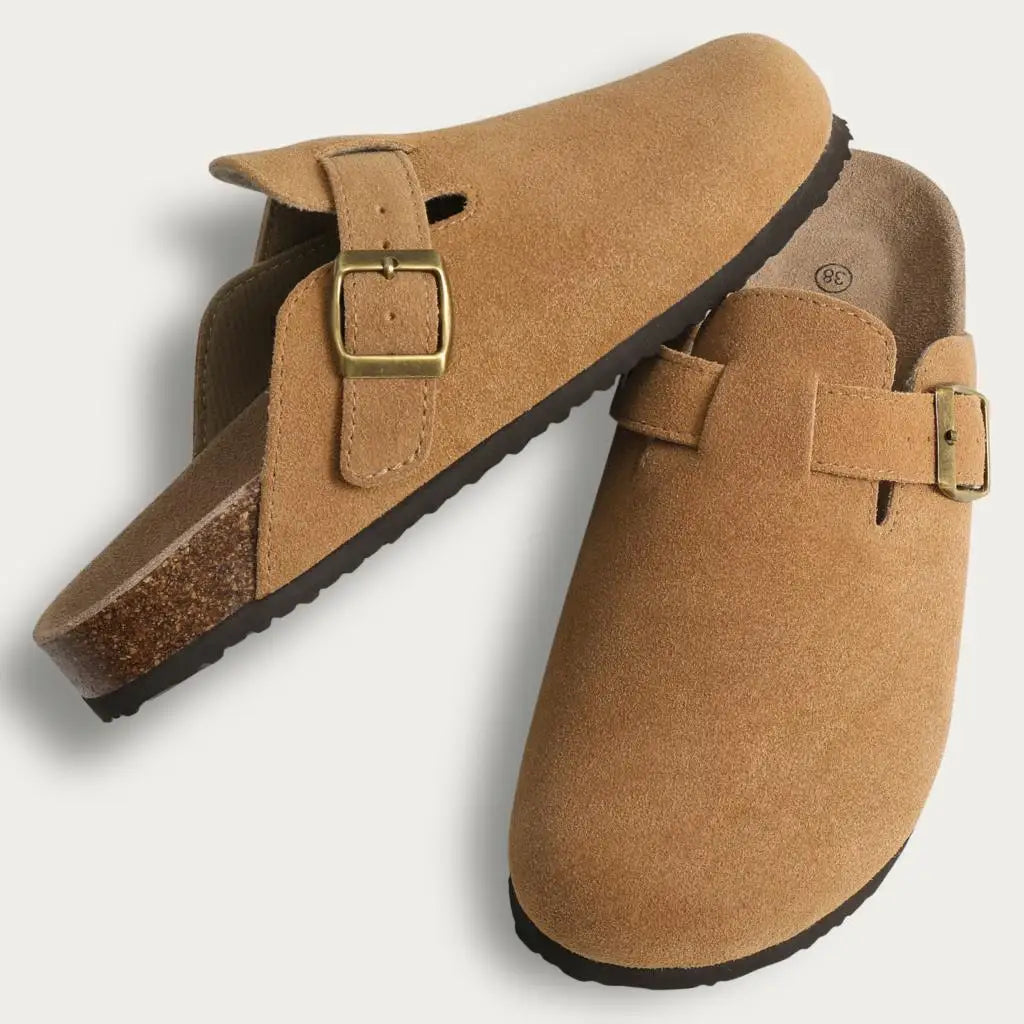 Comwarm Buckle Clogs For Women Men New Genuine Suede Clogs with Arch Support Soft Cork Footbed Mules Fashion Thick Beach Sandals