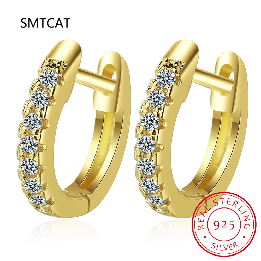 18k Plated Total 2.6CT Full Moissanite Hoop Earring for Women Sparkling Wedding Party Earring 925 Sterling Silver Jewelry Huggie