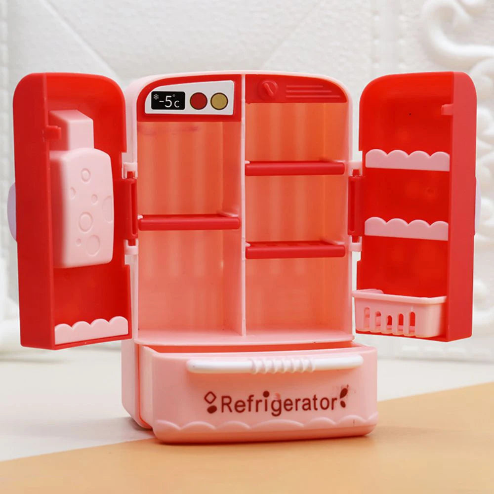 Cute Simulation Microfilm Furniture Double Door Refrigerator 1:12 Dollhouse Kitchen Model Decorations For Girl Birthday Gifts