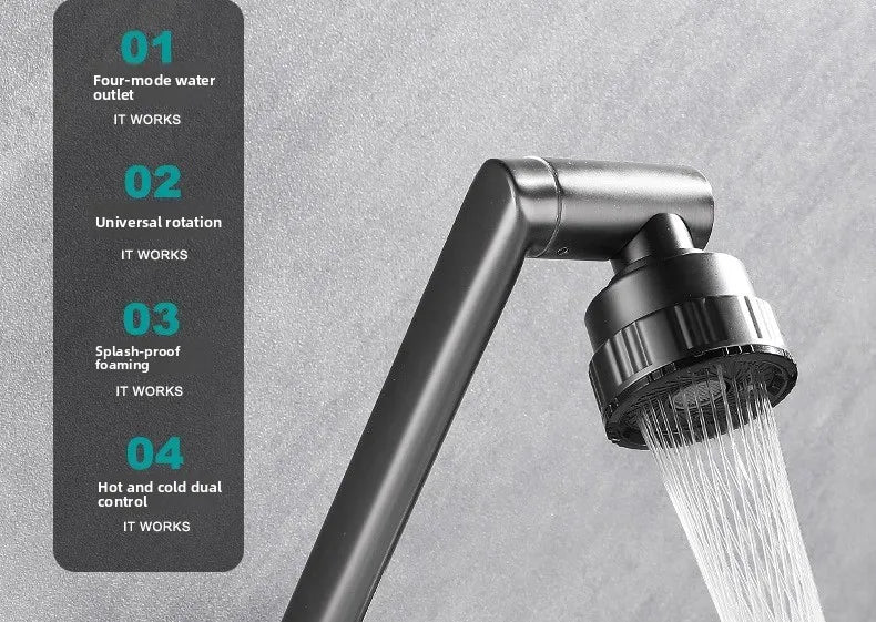 4 Mode Stainless Steel Wall Mounted Kitchen Faucet Bathroom Kitchen Sink Washbasins Cold Hot Water Mixer Tap 360 Degree