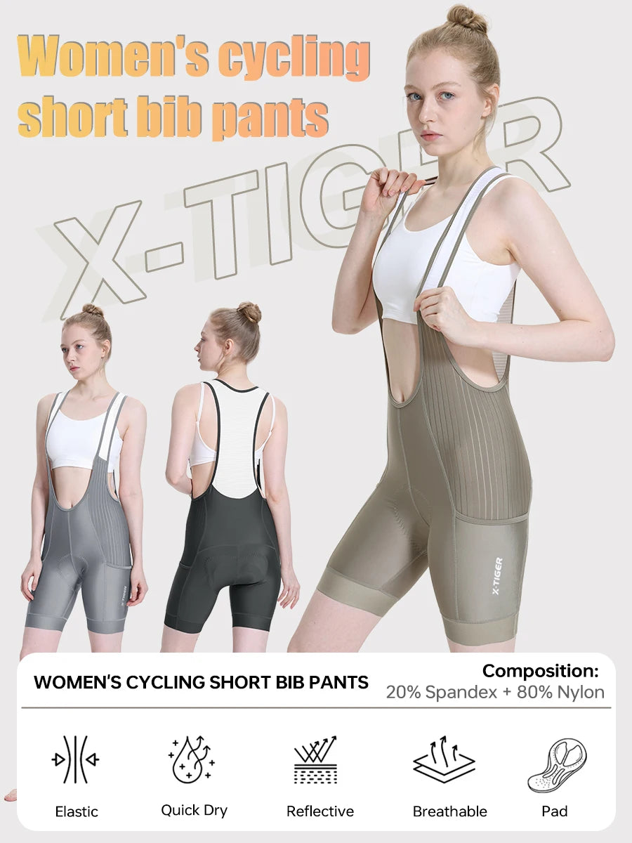 X-TIGER Bib Shorts Cycling Women 5D Thick Padding Mountain Road Bike Bib Shorts Summer UV Protection Professional Cycling Shorts