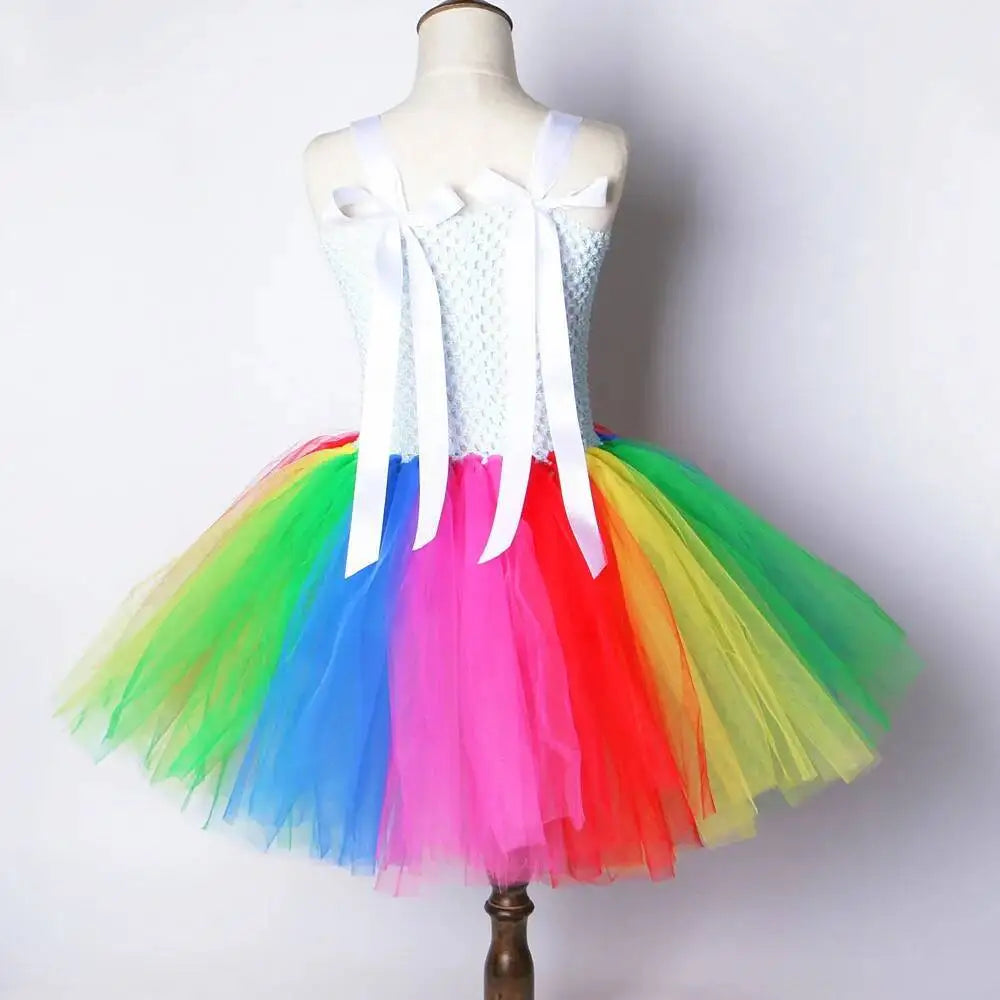 Rainbow Tutu Dress for Girls Princess Costume Kids Birthday Party Outfit Halloween Christmas Fancy Dress Outfit for 1-12 Years