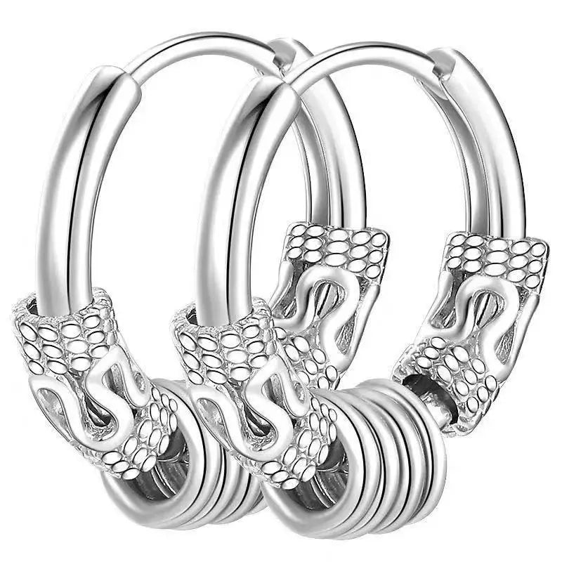 1pair Punk Stainless Steel Viking Earrings Round Circle Totem Hoop Earrings For Men Women Huggie Hip Hop 12mm 14mm 16mm