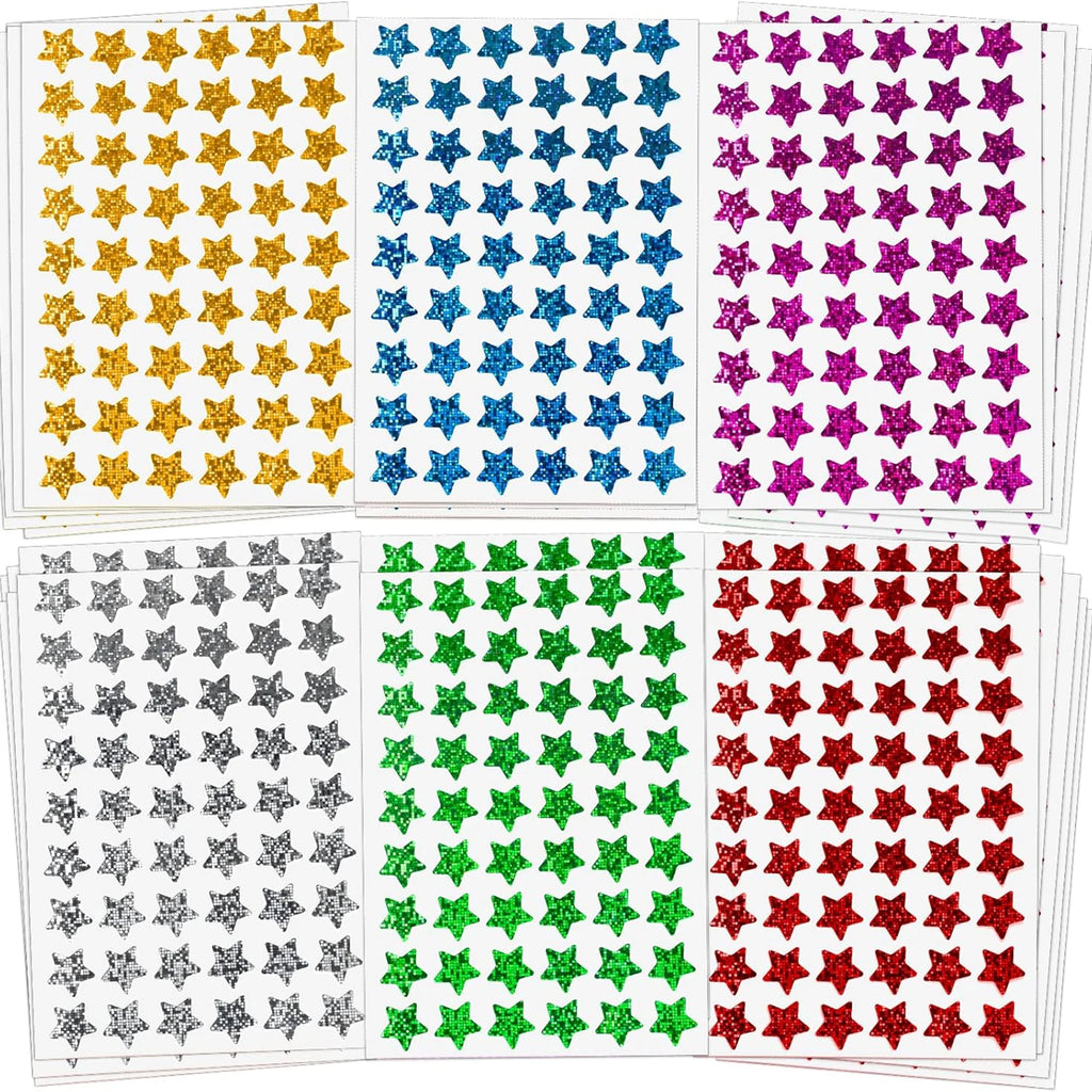6 Colors Holographic Star Reward StickersFoil Sparkly Star Stickers For Kids Behavior Chart, School Classroom Student Teacher Su
