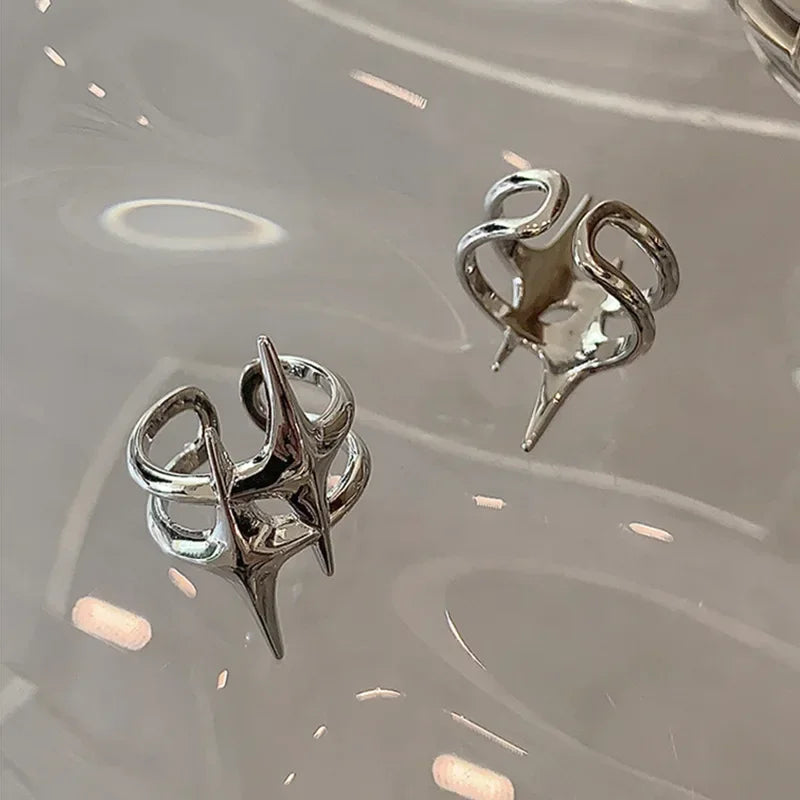 Y2K Hip Hop Silver Color Copper Stars Open Rings for Women Men Fashion Adjustable Couple Rings Vintage Ring Jewelry Gift