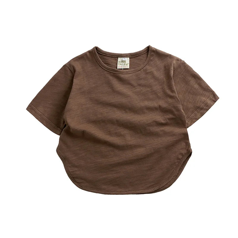 Summer T-shirt Simple Versatile Soft Tshirt Short Sleeve Tops Boys Children Cotton Tees Candy Color Loose Comfortable Clothes