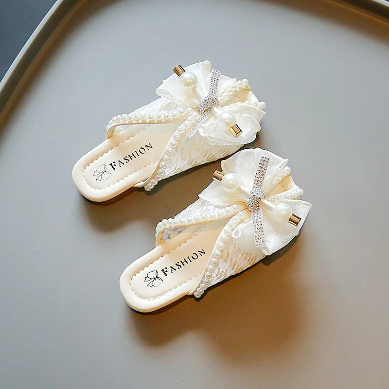 2025 New Girls Princess Sandals Summer Luxury Rhinestone Children Causal Shoes Chic Lace Kids Beach Sandals Open-toe Thick Soled