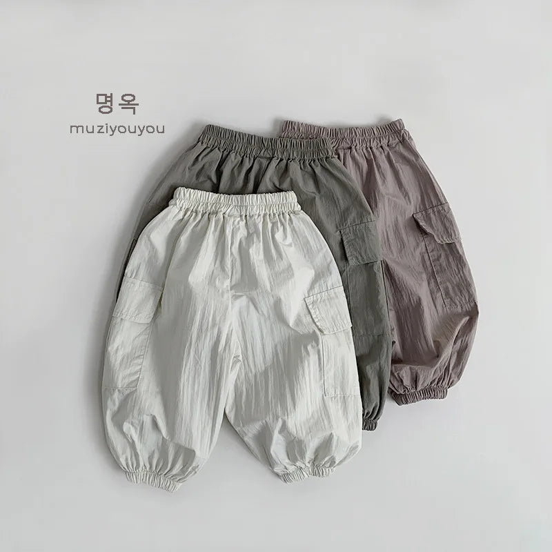 2025 Summer New Children Thin Mosquito Proof Pants Solid Girls Breathable Casual Pants Cotton Kids Boys Loose Cargo Pants