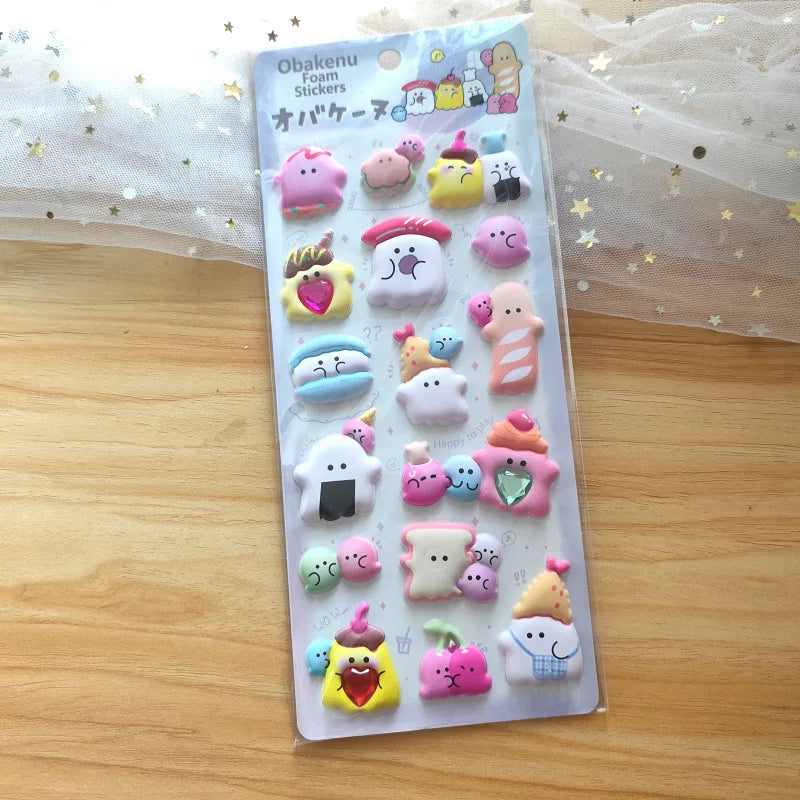 1 pc/4 pcs Cartoon Ghost Diamond 3D Puffy Sticker Scrapbooking Diy Journal Stationery Sticker Cute Decor School Supplies Gift