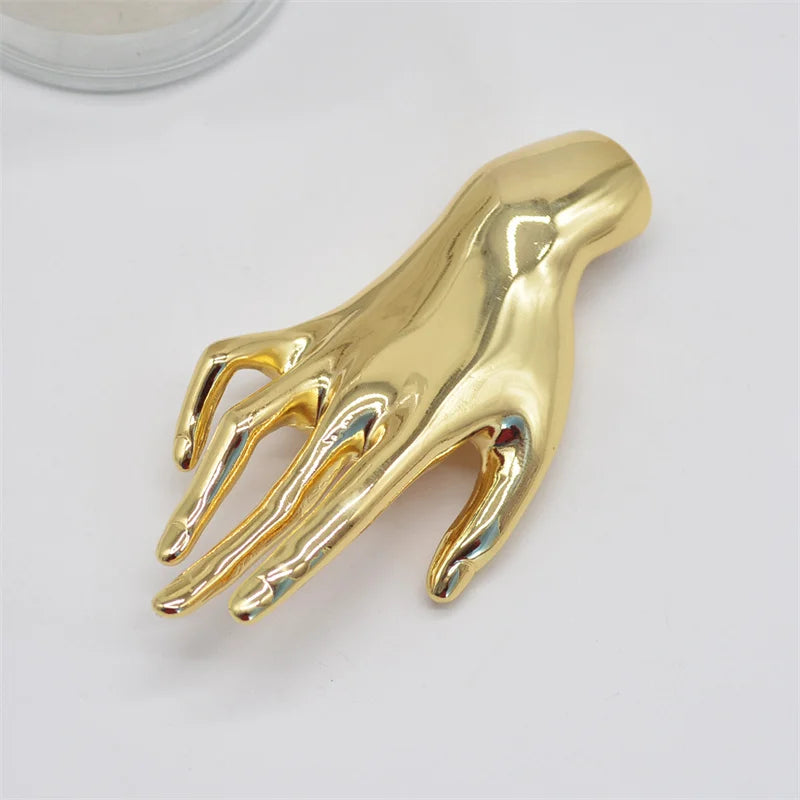 XIALUOKE Vintage Hyperbole Metal Smooth Palm Hand Shape Large Broochs For Women Men Punk Unique Creative Suit Pin Party Jewelry