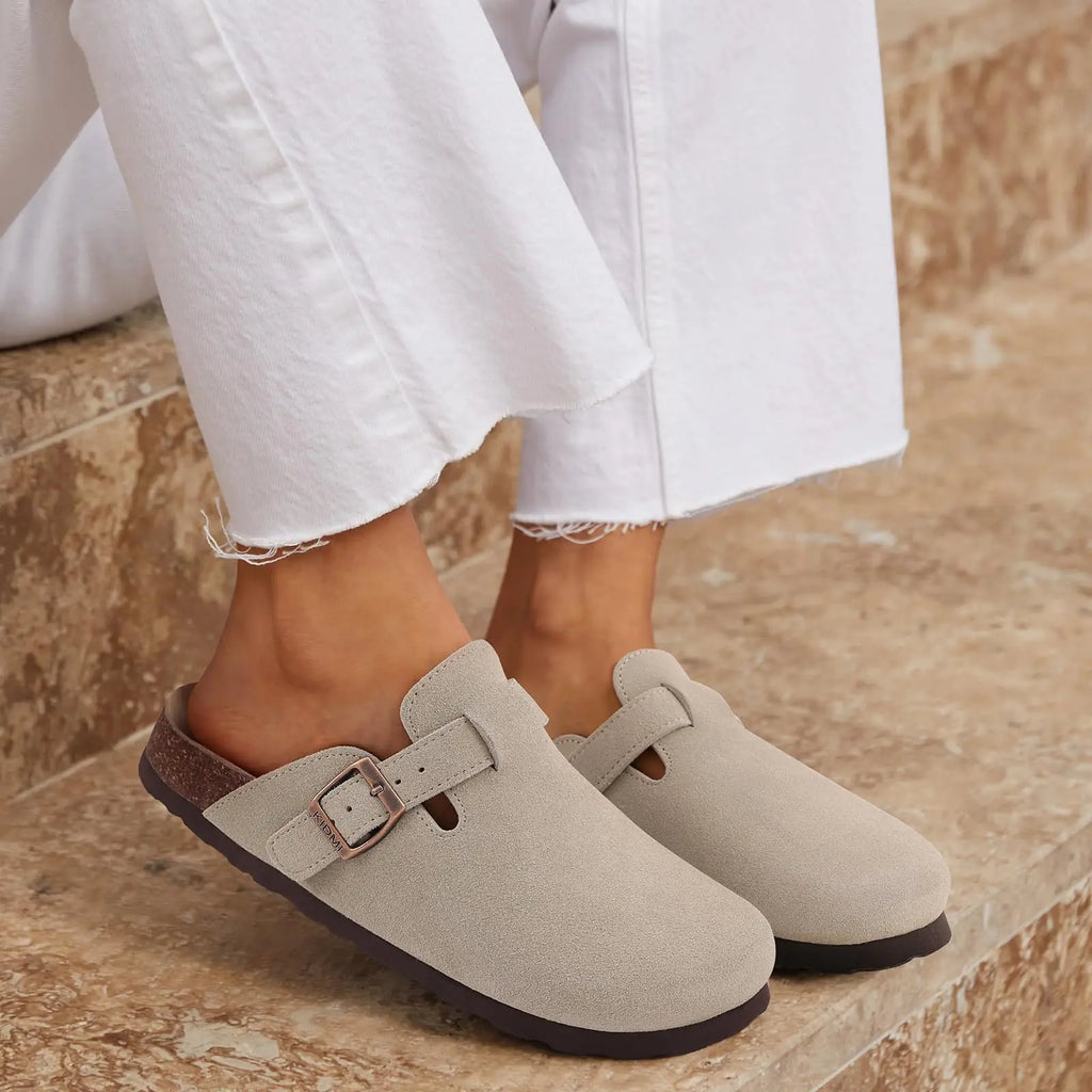 Kidmi Women's Genuine Suede Clogs Soft Footbed Leather Potato Shoes Comfort Slip On Clogs with Arch Support Fashion Home Slipper
