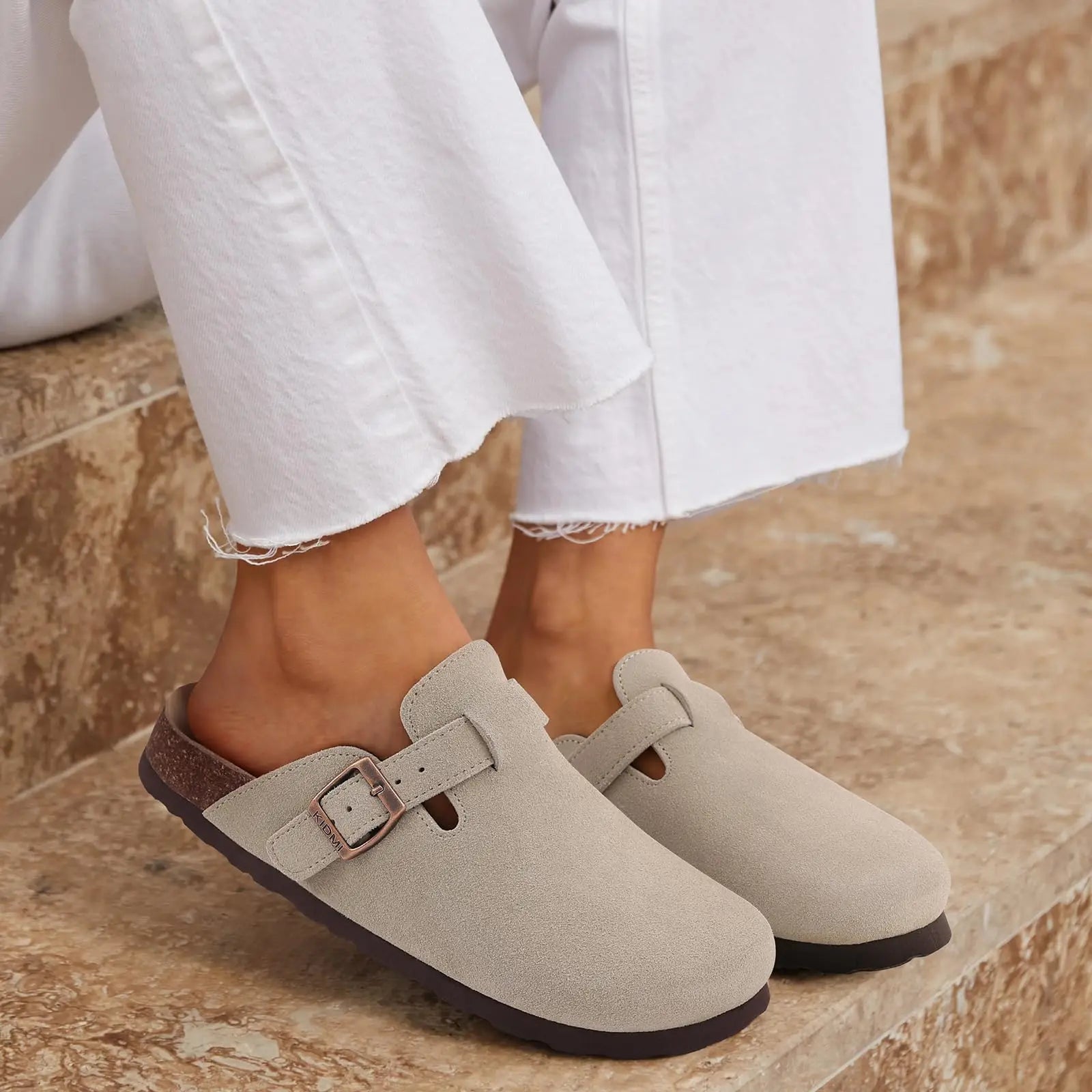 Kidmi Women's Genuine Suede Clogs Soft Footbed Leather Potato Shoes Comfort Slip On Clogs with Arch Support Fashion Home Slipper