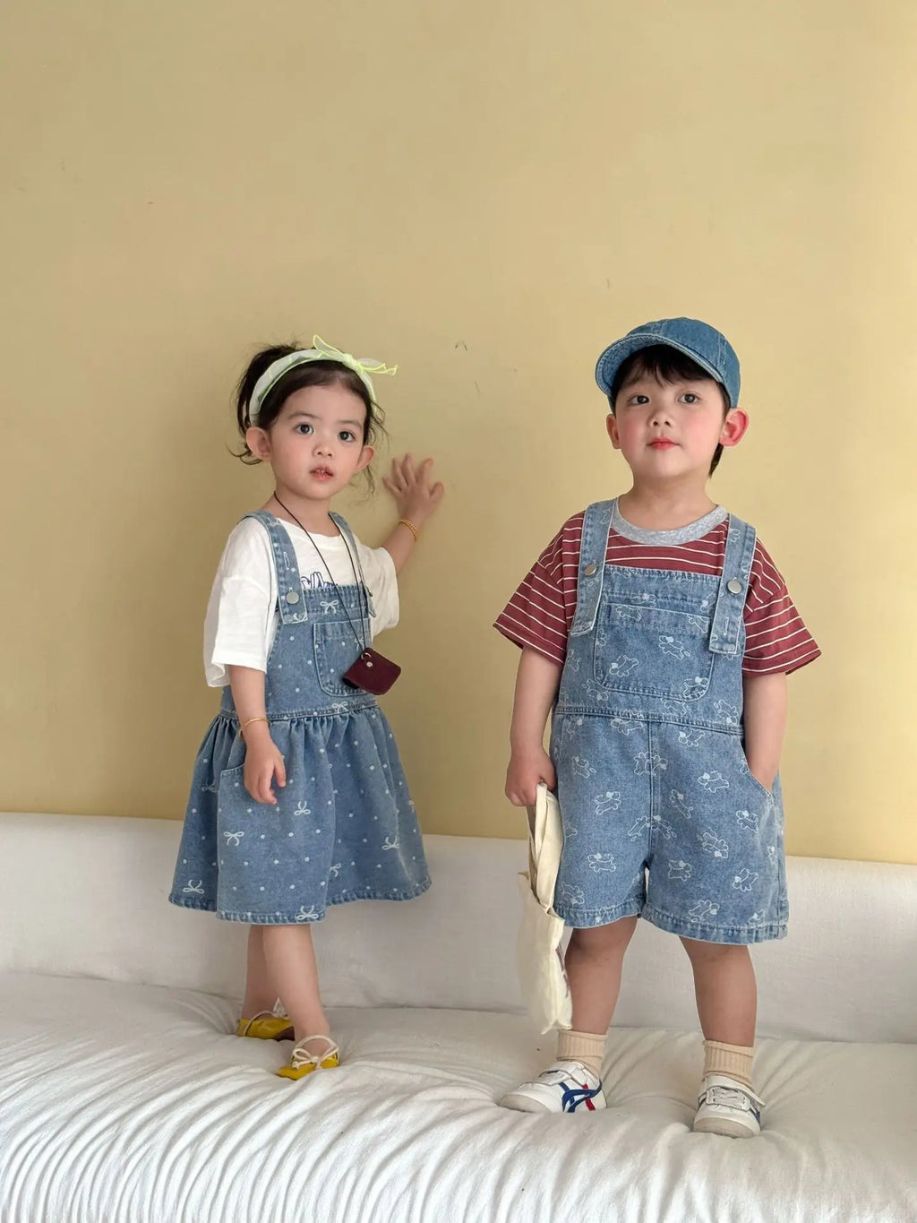 2026 Summer New Children Denim Overalls Boys Strap Jeans Girls Jeans Sling Dress Cute Kids Brother Sister Outfits Baby Clothes
